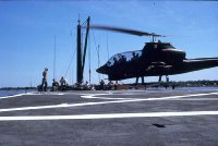 A Cobra Helicopter landing on the helo deck.